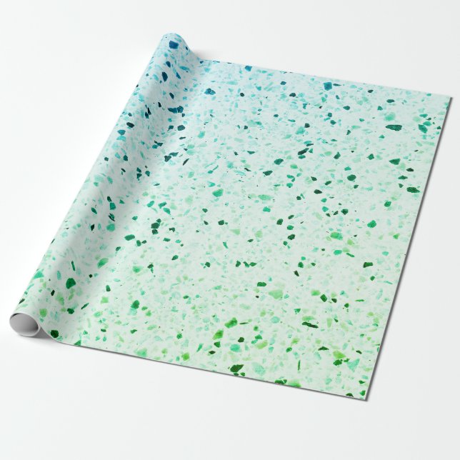 Papier Cadeau Élégant rétro bleu vert Turquoise de Terrazzo (Déroulé)