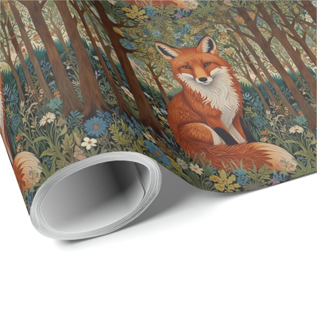 Papier Cadeau Elégant retro boho rouge renard animal de forêt (Coin rond)