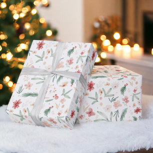 Papier Cadeau Elégant romantique Aquarelle douce Fleur Noël