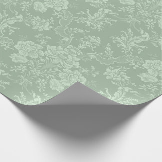 Papier Cadeau Élégant Romantique Chic Floral Damask-Sage Vert