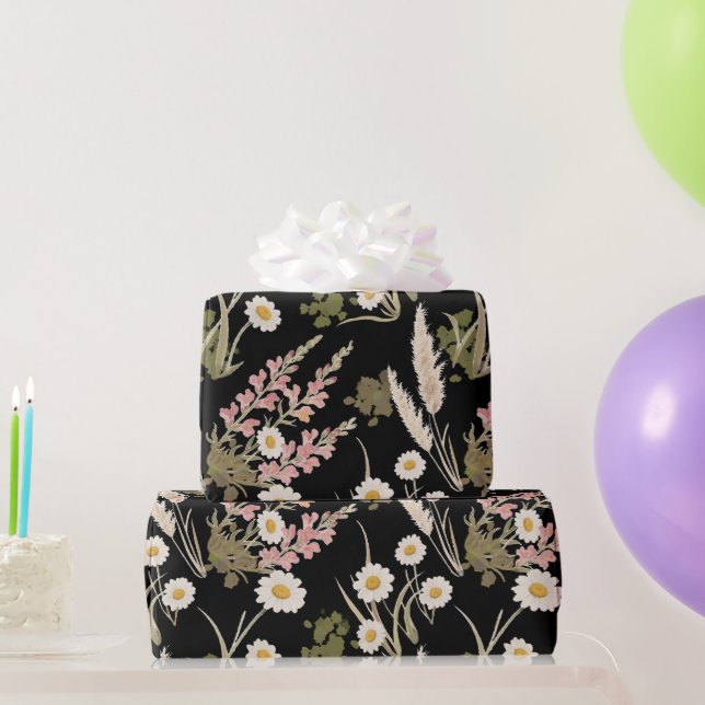 Papier Cadeau Élégant rond rose pâtissier Pampas Grass Snapdrago (Cadeaux de fête)