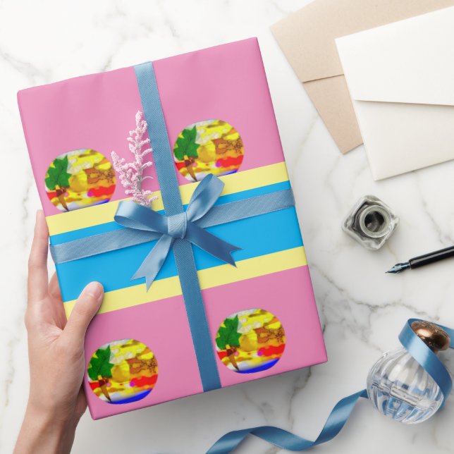 Papier Cadeau élégant_rose_BLUE_YELLOW_BROWN (Cadeaux)