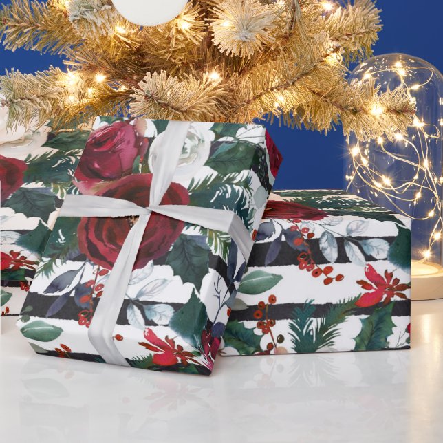 Papier Cadeau Élégant Rose Bourgogne Grand Noël (Vacances)