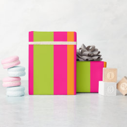 Papier Cadeau Élégant Rose Chaud, Vert Lime, Grandes Oranges Pro