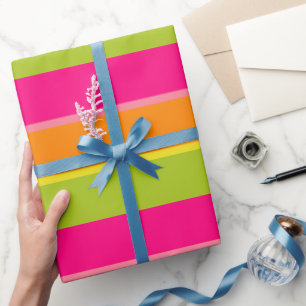 Papier Cadeau Élégant rose, citron vert, orange et jaune bandes 