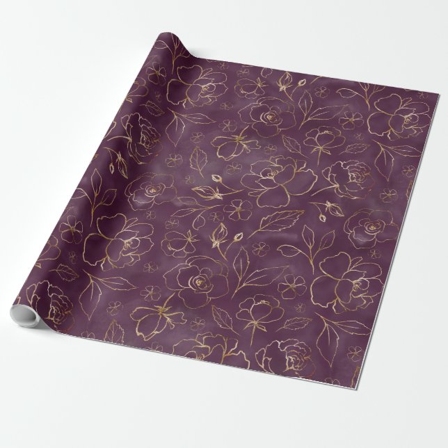Papier Cadeau Élégant Rose d'or foncé violet foncé (Déroulé)