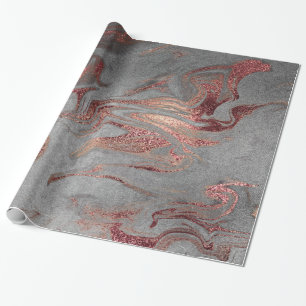 Papier Cadeau Elégant rose en cuivre moderne or marbre argent
