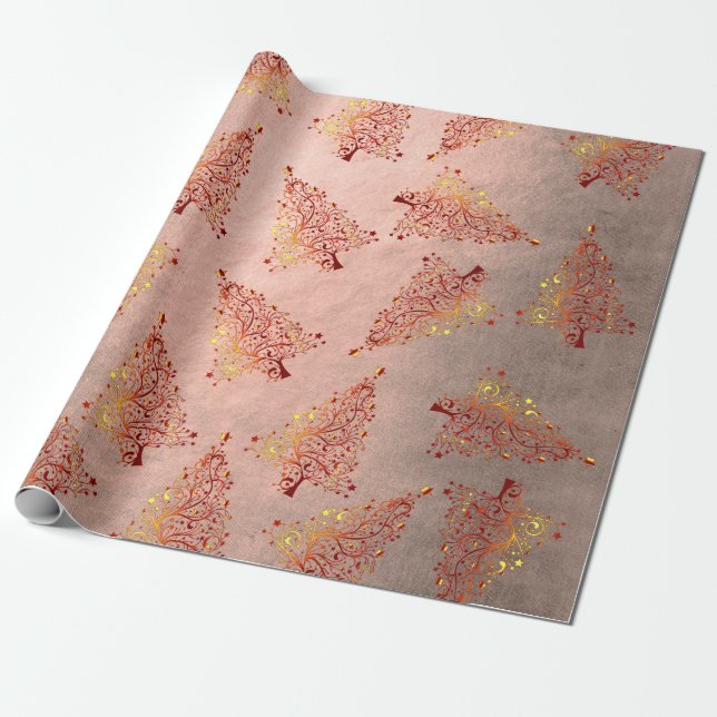 Papier Cadeau Élégant rose en cuivre motif de Noël (Déroulé)