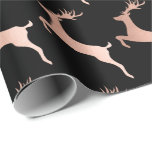 Papier Cadeau Élégant Rose Gold Black Christmas Reinder Motif<br><div class="desc">Beau motif de Noël en faux rose or & noir.</div>