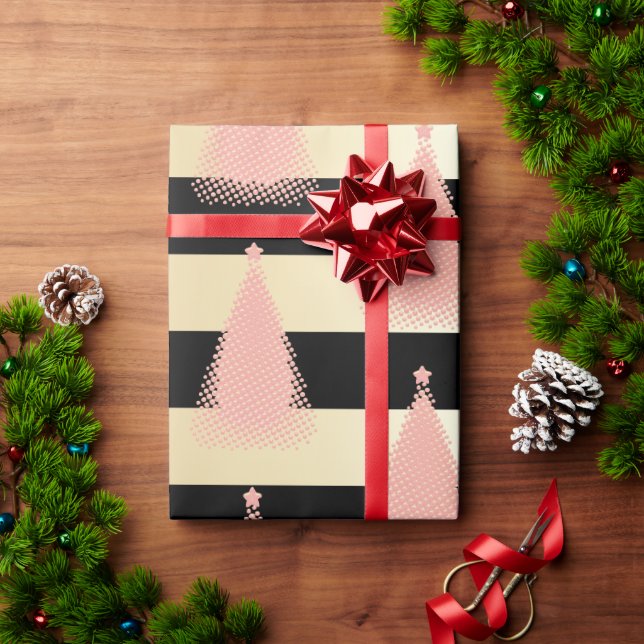 Papier Cadeau Élégant Rose Gold & Gold Motif d'arbre de Noël (Cadeau de vacances)