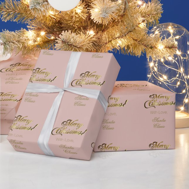 Papier Cadeau Élégant Rose Gold Joyeux script de Noël rose (Vacances)