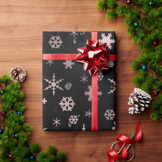 Papier Cadeau Élégant Rose Gold & Marble Noël Snowflakes (Cadeau de vacances)