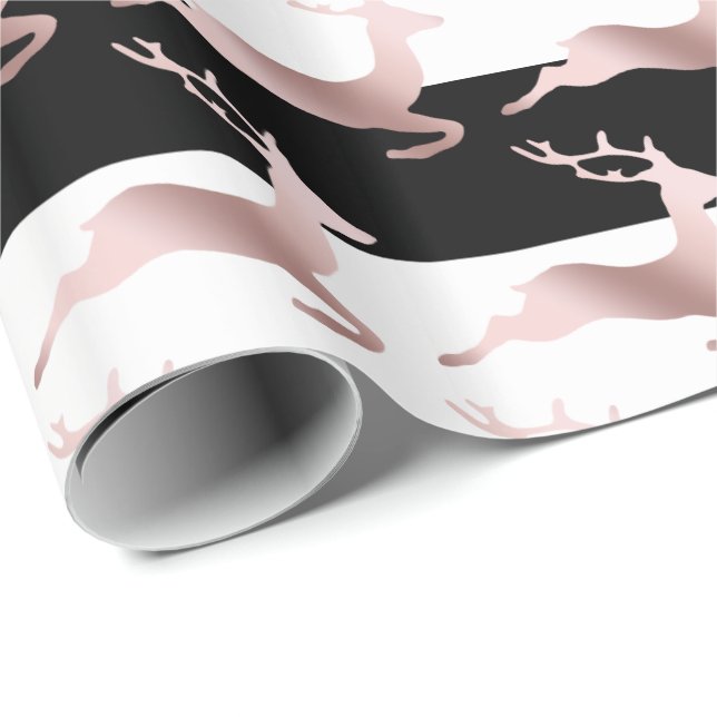 Papier Cadeau Élégant Rose Gold motif de rennes de Noël (Coin rond)