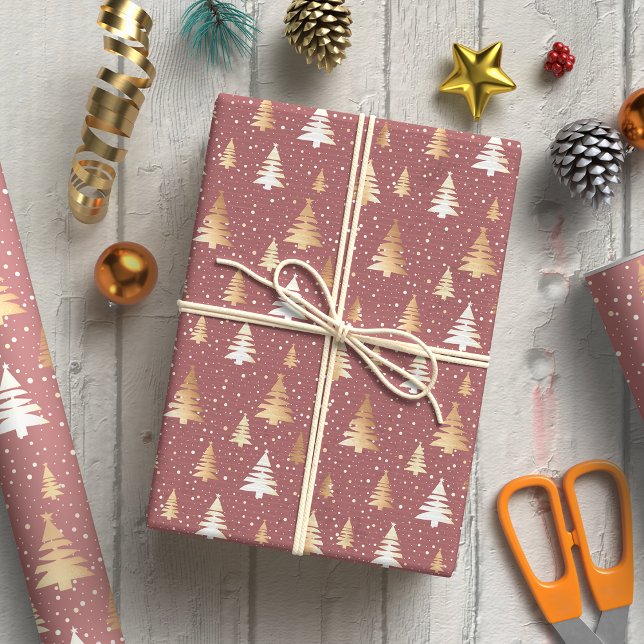 Papier Cadeau Élégant Rose Gold Noël Motif Arbre de Noël (Créateur téléchargé)