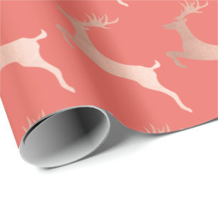 Papier Cadeau Élégant Rose Gold Red Christmas Reindeer Motif
