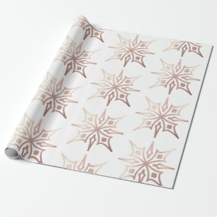 Papier Cadeau Élégant Rose Gold Snowflake White Xmas cadeau