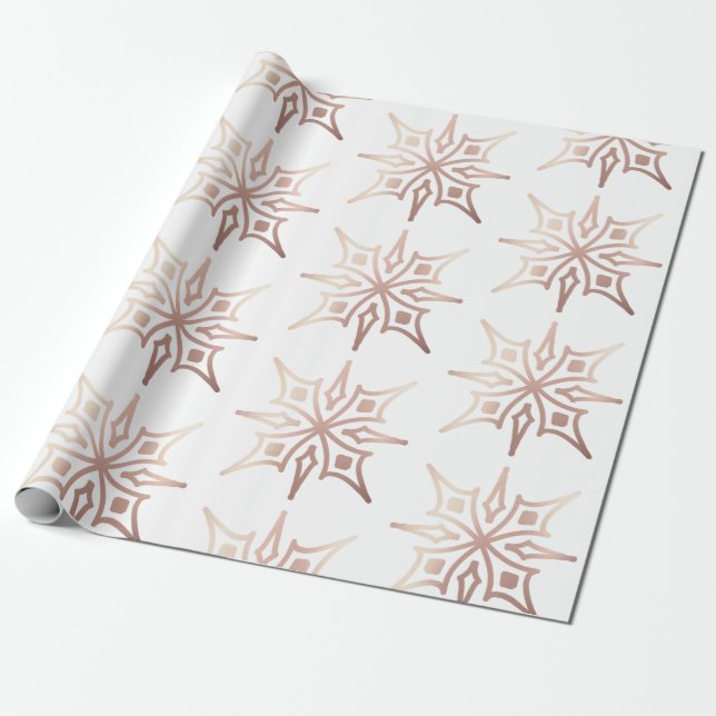 Papier Cadeau Élégant Rose Gold Snowflake White Xmas cadeau (Déroulé)
