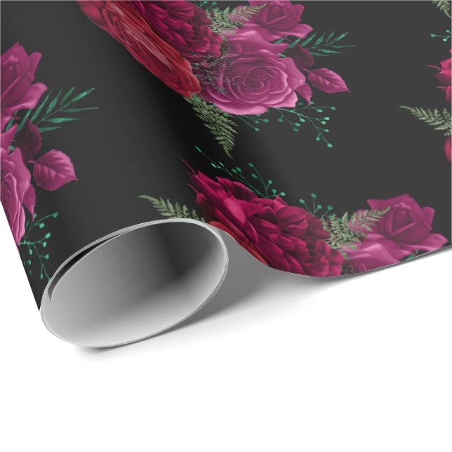 Papier Cadeau Élégant Rose Magenta Floral Bouquet Motif (Coin rond)