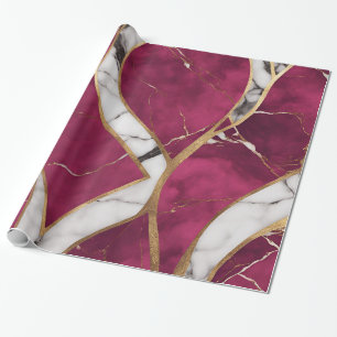 Papier Cadeau Elégant rose moderne, or, Marbre blanc luxe