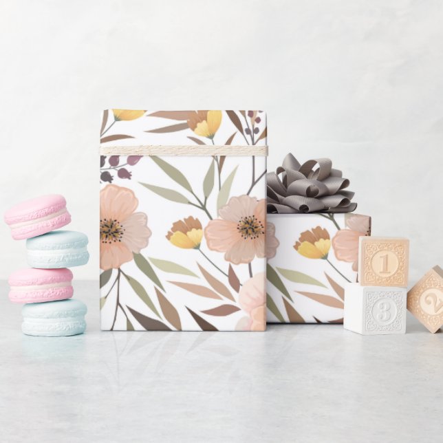 Papier Cadeau Élégant rose Pêche Floral Motif Wrappi (Baby Shower)