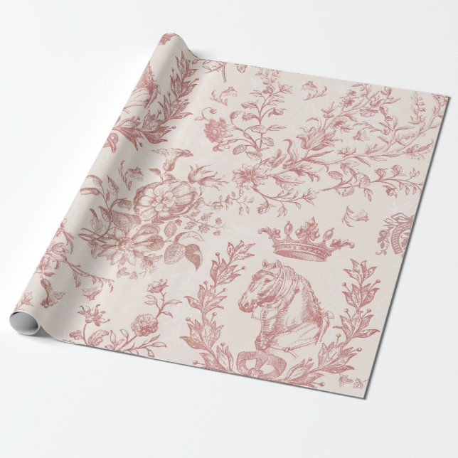 Papier Cadeau Elégant rose rose Beige Equestrio Toile Florale (Déroulé)