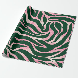 Papier Cadeau Elégant Rose vert Parties scintillant or Zebra