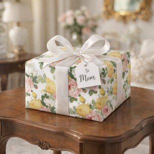 Papier Cadeau Élégant Rose Vintage Floral Mariage Brillant 