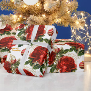 Papier Cadeau Élégant Roses rouges Vintages Noël personnalisé