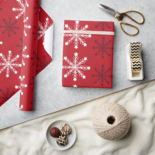 Papier Cadeau Élégant rouge blanc flocon de neige Joyeux Noël
