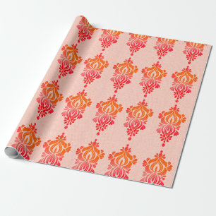 Papier Cadeau Élégant rouge Damas Floral baroque papier d'envelo