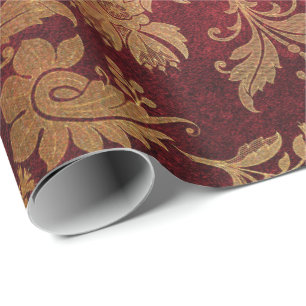 Papier Cadeau Elégant rouge damassé motif floral