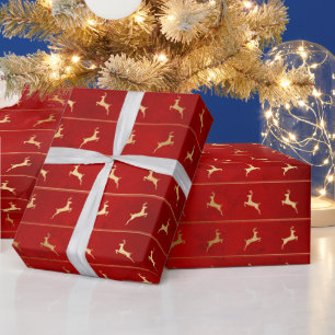 Papier Cadeau Élégant rouge de rennes rayé motif Noël