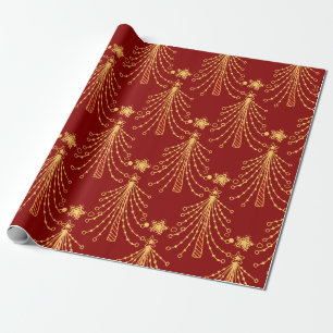 Papier Cadeau Élégant rouge or Noël Arbre étoile Motif