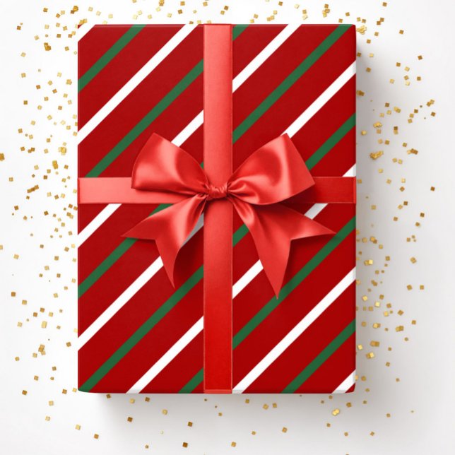 Papier Cadeau Élégant rouge rayures Motif Noël (Elegant Red Stripes Pattern Christmas Wrapping Paper)