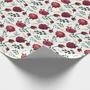 Papier Cadeau Élégant Rouge Vintage Rose Botanique Fête Flora