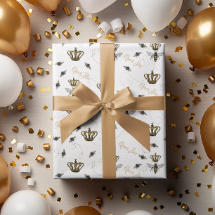 Papier Cadeau Élégant Royal Gold Couronne Queen Bee Classic Blan