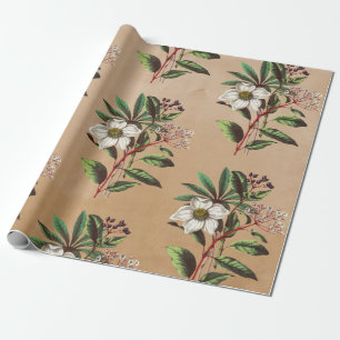 Papier Cadeau Élégant Rustic Kraft Roses de Noël