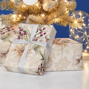 Papier Cadeau Elégant rustique aquarelle Noël botanique