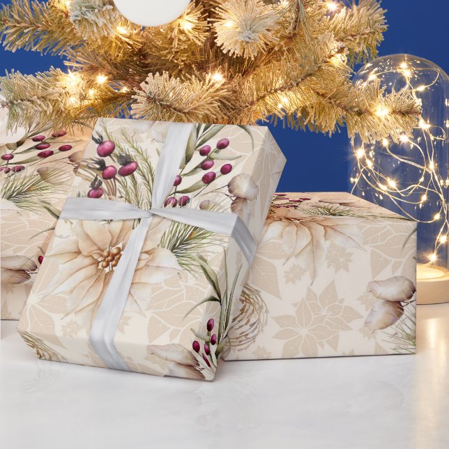 Papier Cadeau Elégant rustique aquarelle Noël botanique (Vacances)