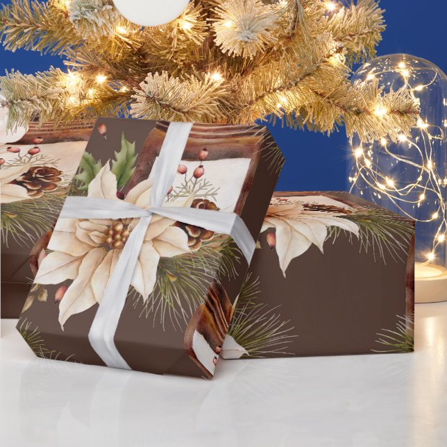 Papier Cadeau Elégant rustique aquarelle Noël botanique (Vacances)