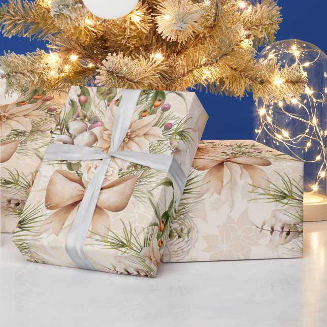 Papier Cadeau Elégant rustique aquarelle Noël botanique (Vacances)