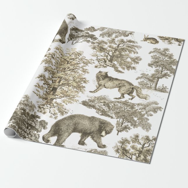 Papier Cadeau Élégant Rustique Beige Forest Animaux Toile (Déroulé)