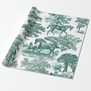 Papier Cadeau Elégant Rustique Horses Sage Toile Vert