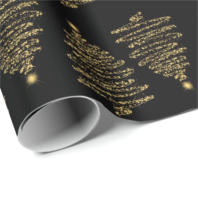 Papier Cadeau Élégant sapin de Noël Sparkle Gold Black (Coin rond)