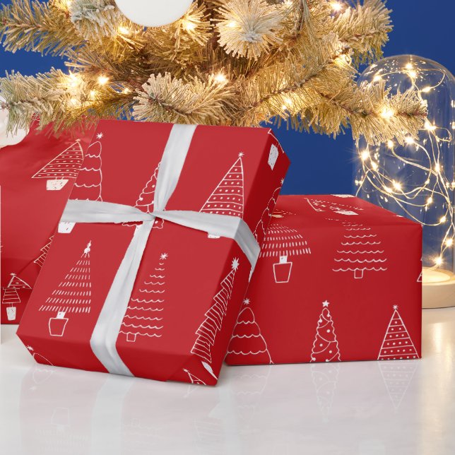 Papier Cadeau Élégant sapin de Noël traditionnel rouge (Vacances)