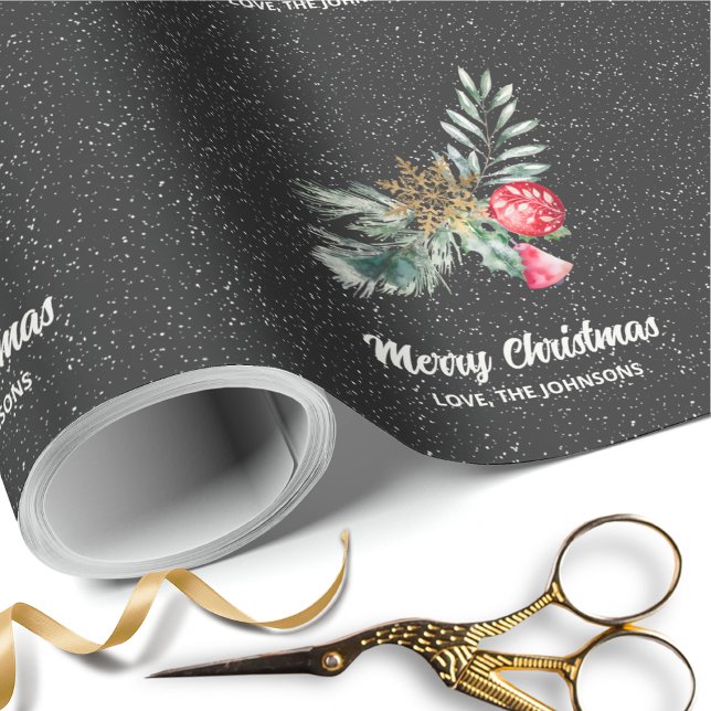Papier Cadeau Élégant scénario de Noël flocon de neige noir (Créateur téléchargé)