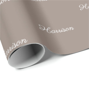 Papier Cadeau Élégant script beige beige grige nom personnalis
