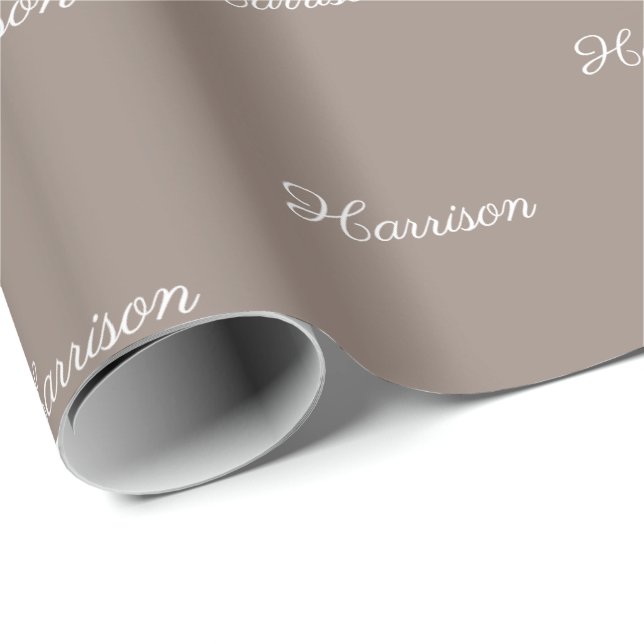 Papier Cadeau Élégant script beige beige grige nom personnalisé  (Coin rond)