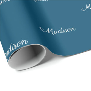 Papier Cadeau Elégant script bleu turquoise nom personnalisé a