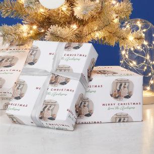 Papier Cadeau Élégant Script Joyeux Noël Nom de famille Photo